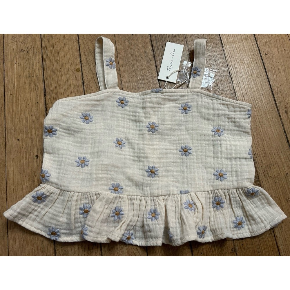Rylee And Cru Size 4-5Y Toddler Girls Kayli Top Blue Daisy Floral Muslin